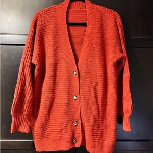 Vibrant Orange Ribbed Cardigan Sweater